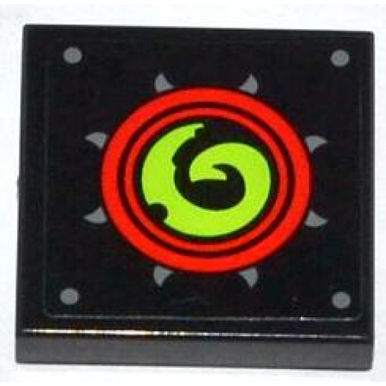 Tile 2 x 2 with Lime Swirl in Red Circles Pattern (Sticker) - Set 70504