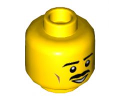 Minifigure, Head Moustache Black, Black Eyebrows, Brown Cheek Lines, Smile, White Pupils Pattern - Hollow Stud