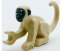 Monkey with Molded Dark Bluish Gray Face and Ears, Printed Black Eyes, Nostrils, and Mouth Pattern