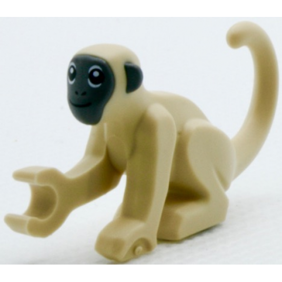 Monkey with Molded Dark Bluish Gray Face and Ears, Printed Black Eyes, Nostrils, and Mouth Pattern