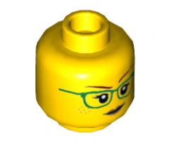 Minifigure, Head Dual Sided Female Green Glasses, Smile / Closed Mouth Pattern - Hollow Stud