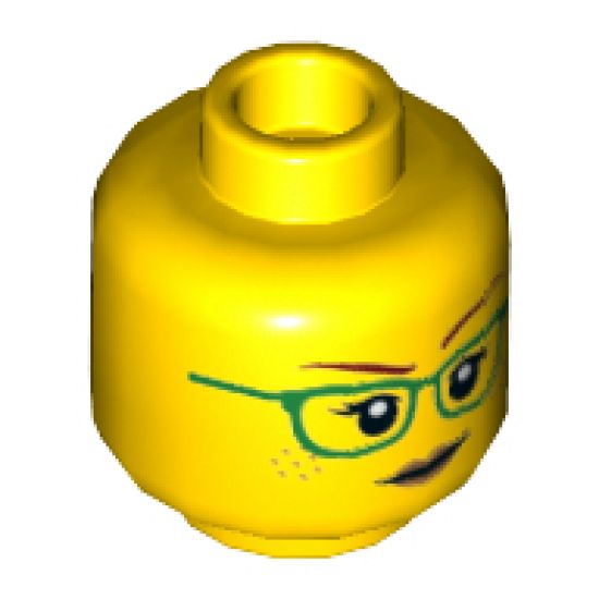 Minifigure, Head Dual Sided Female Green Glasses, Smile / Closed Mouth Pattern - Hollow Stud