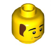 Minifigure, Head Black Thick Eyebrows, Reddish Brown Sideburns, Cheek Lines, Chin Dimple, Lopsided Grin Pattern - Hollow Stud