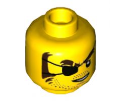 Minifigure, Head Black Eyepatch, Brown Eyebrows, Sideburns, Stubble, Open White Mouth Pattern - Hollow Stud