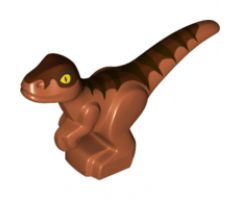 Animal, Dinosaur Baby Standing with Dark Brown Stripes, Reddish Brown Back and Yellow Eyes Pattern