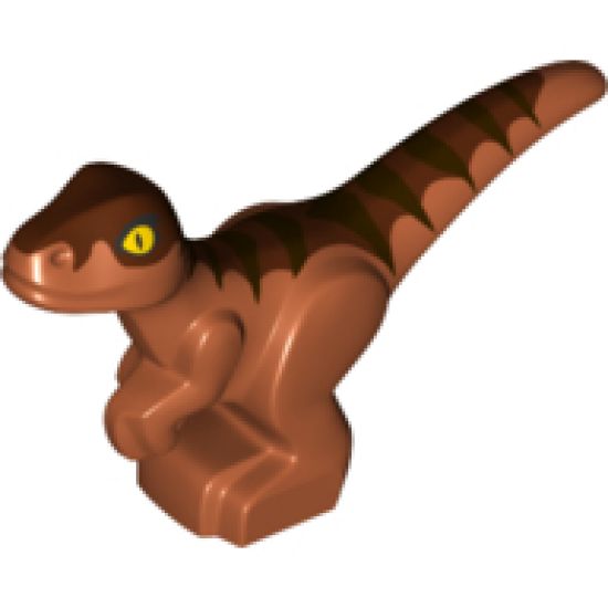 Animal, Dinosaur Baby Standing with Dark Brown Stripes, Reddish Brown Back and Yellow Eyes Pattern