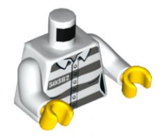 Torso Town Prisoner Female, Number 50382, Dark Bluish Gray Stripes, 6 Buttons Pattern / White Arms / Yellow Hands