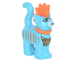 Cat, Standing with Molded Orange Spiky Mohawk and Collar, Printed Stripes, Sunglasses, and Gold Pouch Pattern (Mo)