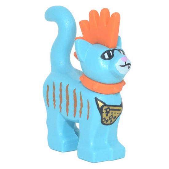 Cat, Standing with Molded Orange Spiky Mohawk and Collar, Printed Stripes, Sunglasses, and Gold Pouch Pattern (Mo)