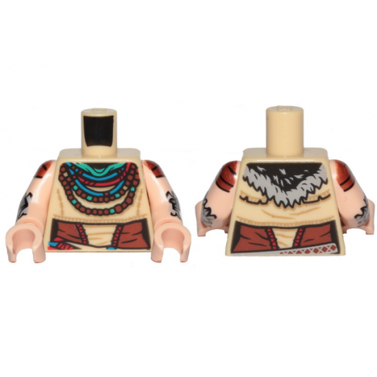 Torso Female Nora Robe with Necklaces and Green Scarf Pattern (Aloy) / Light Nougat Arms with Reddish Brown Sleeves and Silver Armor Plates Pattern / Light Nougat Hands