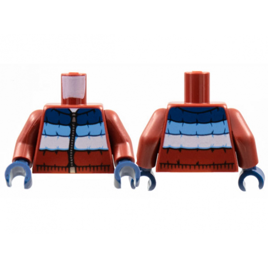 Torso Jacket Padded with Dark Blue, Medium Blue, and White Panels and Zipper Pattern / Dark Red Arms / Dark Blue Hands