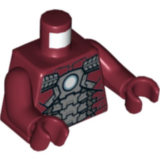 Torso Armor with Silver Panels and Metallic Blue Circle in Center Pattern / Dark Red Arms / Dark Red Hands