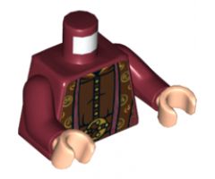 Torso Ornate Robe with Long Scarves, Gold, Reddish Brown and Dark Brown Details Pattern / Dark Red Arms / Light Nougat Hands