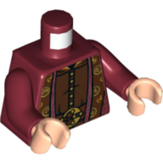 Torso Ornate Robe with Long Scarves, Gold, Reddish Brown and Dark Brown Details Pattern / Dark Red Arms / Light Nougat Hands