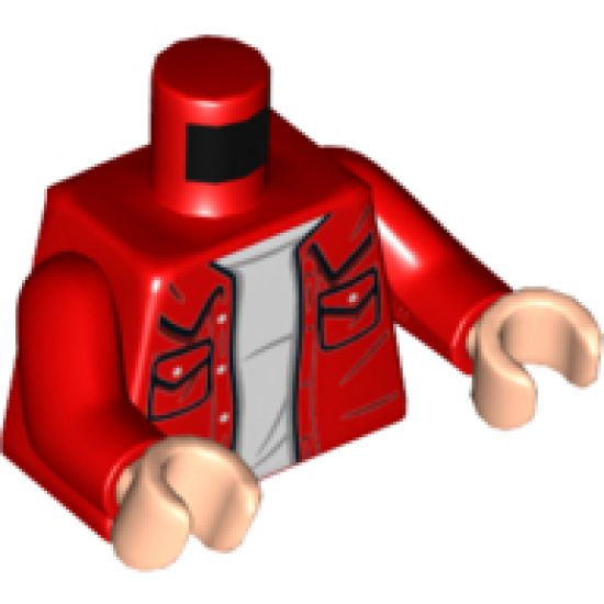 Torso Shirt with Collar and Pockets, White T-Shirt Pattern / Red Arms / Light Nougat Hands