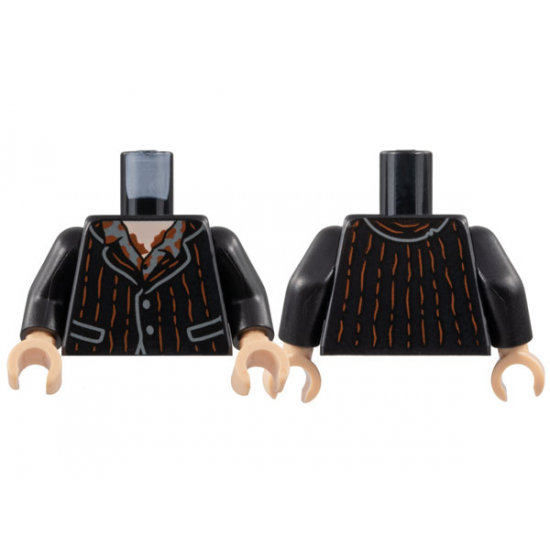 Torso Jacket with Reddish Brown Pinstripes, Light Nougat Neck, Dark Bluish Gray Shirt, Splotches Pattern / Black Arms / Light Nougat Hands