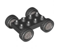 Duplo, Vehicle Car Base 2 x 4 with Fixed Axles, Black Tires and Flat Silver Wheels