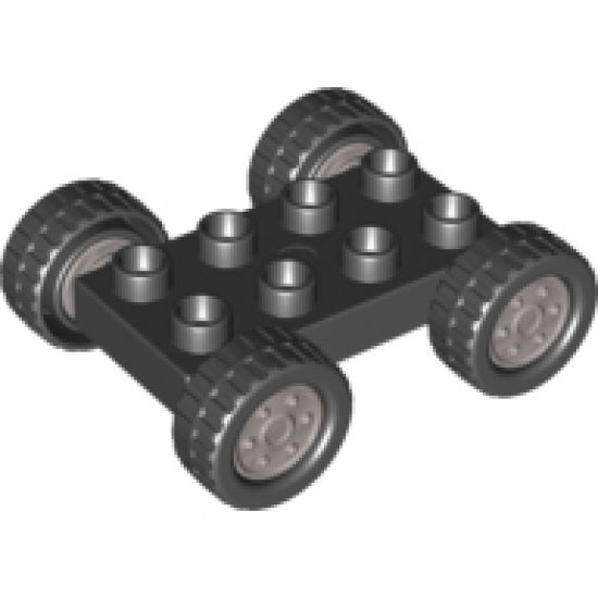 Duplo, Vehicle Car Base 2 x 4 with Fixed Axles, Black Tires and Flat Silver Wheels