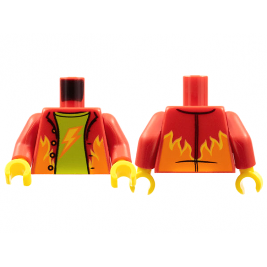 Torso Jacket, Orange and Yellow Flames, Lime Shirt, Lightning Bolt Pattern / Red Arms / Yellow Hands