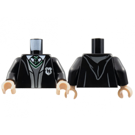 Torso Jacket, Letter H Patch, Dark Bluish Gray V-Neck, Green Trim and Striped Tie Pattern / Black Arms / Light Nougat Hands