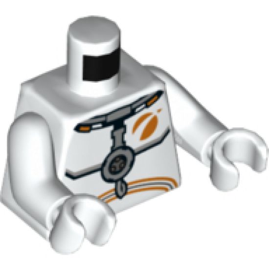 Torso Spacesuit with Dark Bluish Gray and Orange Stripes Pattern / White Arms / White Hands