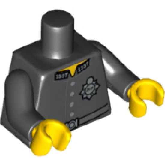 Torso Police Jacket with '1337' on Collar, Silver 'JCF' Badge, 4 Buttons and Belt Pattern / Black Arms / Yellow Hands