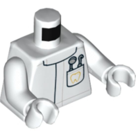 Torso Lab Coat with Pocket with Dentist Mirror and Pick and Gold Tooth Pattern / White Arms / White Hands