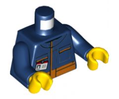 Torso Jumpsuit with Orange Stripes and White Minifigure ID Badge Pattern / Dark Blue Arms / Yellow Hands