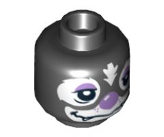Minifigure, Head Dual Sided Alien Chima Skunk with Medium Lavender Eyebrows and Nose, White Fur, Happy / Sleepy Pattern (Skinnet) - Hollow Stud