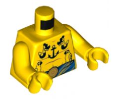 Torso Bare Chest Muscles Outline and Parrots, Mermaids and Anchor Tattoos with Blue Belt Pattern / Yellow Arms / Yellow Hands