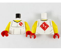 Torso Shirt, Yellow Neck, Red Diamond with White Ninjago Logogram 'VS' on Lapel and Back Pattern / Yellow Arms / Red Hands