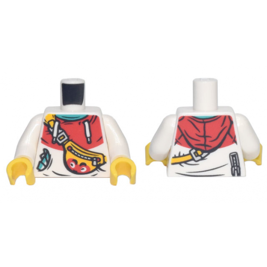 Torso Hoodie with Red Hood, White Drawstrings, Yellow Pouch with Strap, Zipper, and Red Face Pattern / White Arms / Yellow Hands