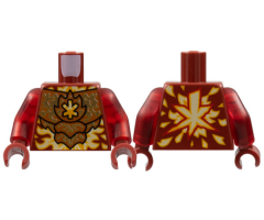 Torso Dark Orange Breastplate with Gold Energy, Bright Light Orange and White Ninjago Logogram Letter K, Flames Pattern / Trans-Red Arms / Dark Red Hands