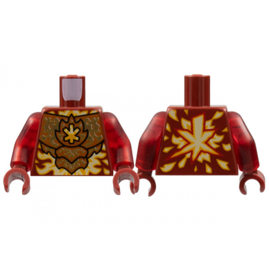 Torso Dark Orange Breastplate with Gold Energy, Bright Light Orange and White Ninjago Logogram Letter K, Flames Pattern / Trans-Red Arms / Dark Red Hands