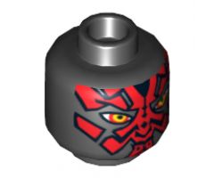 Minifigure, Head Alien with SW Darth Maul, Red Face and Narrowed Eyes Pattern - Hollow Stud