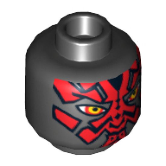 Minifigure, Head Alien with SW Darth Maul, Red Face and Narrowed Eyes Pattern - Hollow Stud