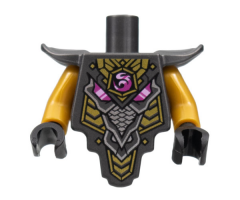 Torso, Modified Short with Smooth Armor Breastplate with Shoulder Pads and Magenta Crystal, Gold and Silver Trim Pattern / Pearl Gold Arms / Black Hands