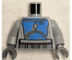 Torso SW Mandalorian Blue Beskar Armor Plates, Dark Bluish Gray Belt Pattern (Mandalorian Loyalist) / Light Bluish Gray Arms / Dark Bluish Gray Hands