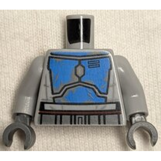 Torso SW Mandalorian Blue Beskar Armor Plates, Dark Bluish Gray Belt Pattern (Mandalorian Loyalist) / Light Bluish Gray Arms / Dark Bluish Gray Hands