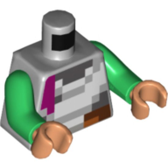 Torso Pixelated Magenta, Dark Bluish Gray, Reddish Brown and White Pattern / Green Arms / Medium Nougat Hands