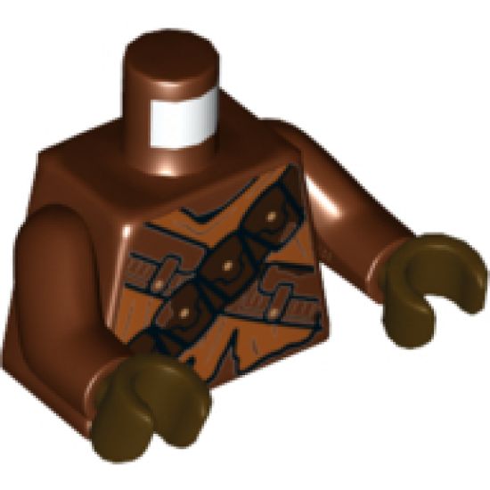 Torso SW Jawa with Dark Orange Tattered Shirt, Dark Brown Pouches and Straps Pattern / Reddish Brown Arms / Dark Brown Hands