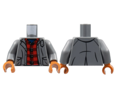 Torso Jacket, Red and Dark Red Flannel Shirt Pattern / Dark Bluish Gray Arms / Dark Orange Hands