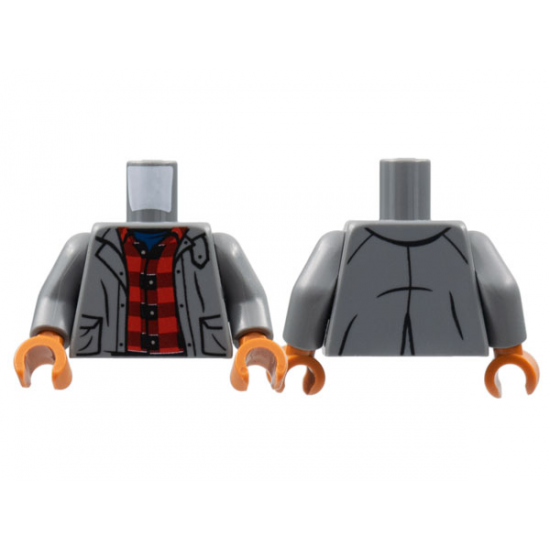 Torso Jacket, Red and Dark Red Flannel Shirt Pattern / Dark Bluish Gray Arms / Dark Orange Hands