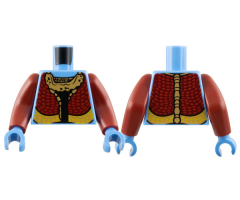 Torso Na'vi with Dark Red Jacket, Red and Yellow Spots, and Medium Nougat Bone Collar Pattern / Dark Red Arms Long / Medium Blue Hands