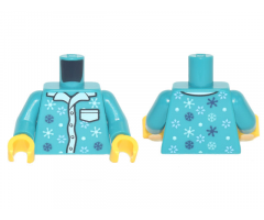 Torso Pajamas 4 Buttons, White Collar and Pocket, Snowflakes Pattern / Dark Turquoise Arms / Yellow Hands