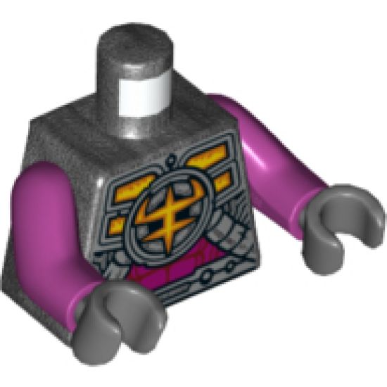 Torso Mechanical Armor, Ironclad Logo, Silver Plates, Tubes and Magenta Stomach Pattern / Magenta Arms / Dark Bluish Gray Hands