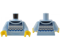 Torso Knit Fair Isle Sweater with Blue, Dark Blue, and White Geometric Shapes and Zigzag Lines Pattern / Bright Light Blue Arms / Yellow Hands