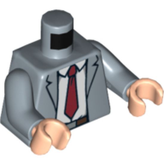 Torso Open Suit Jacket with White Shirt, Dark Red Tie and Reddish Brown Belt Pattern / Sand Blue Arms / Light Nougat Hands