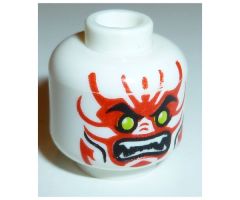 Minifigure, Head Alien with Lime Eyes, White Fangs, Red Face Decorations and Black Mouth and Cheek Lines Pattern - Hollow Stud