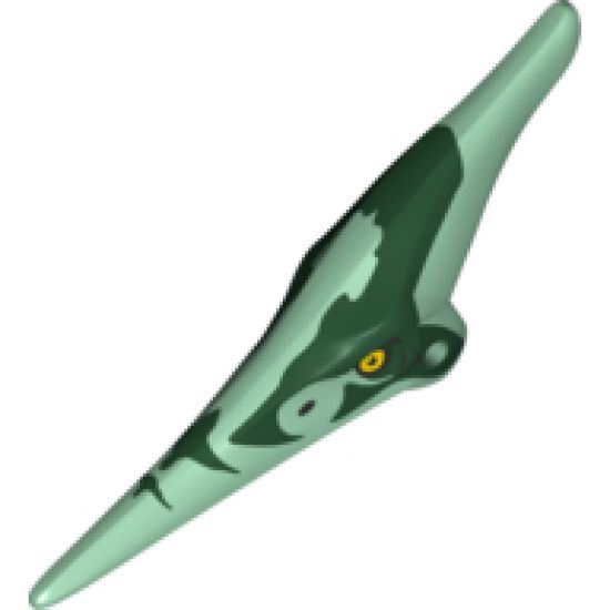 Animal, Body Part Dinosaur Head Pteranodon with Yellow Eyes and Dark Green Marks Around Eyes and Head Pattern